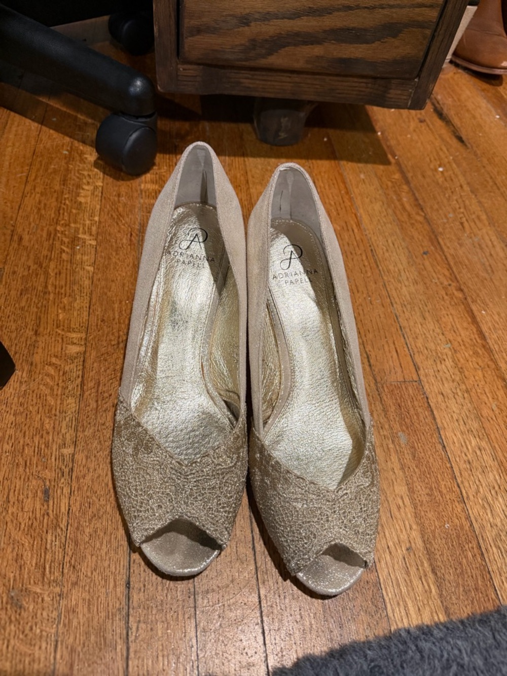 Adrianna Papell Metallic Gold Peep-Toe Pumps